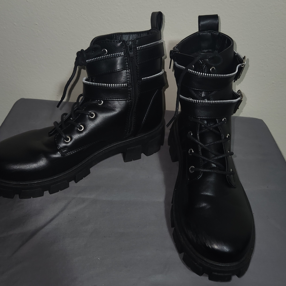 Mari A. Black Combat Boots With Gothic Grunge Size 8.5